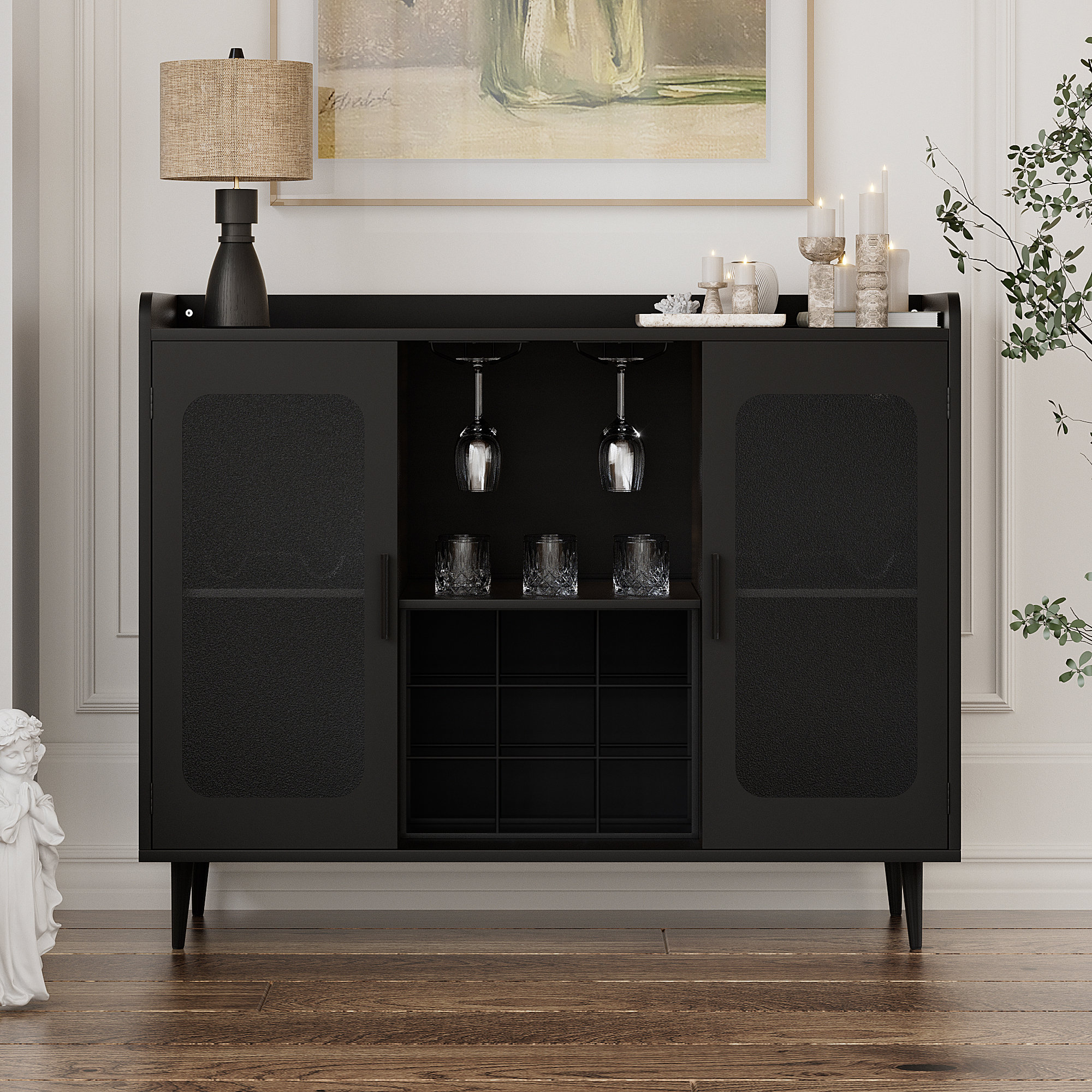 Wrought Studio™ Home Coffee With Rack,Wine Bar With Led